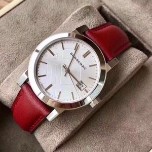 🆕 Authentic Burberry watch with silver case and red genuine leather strap!